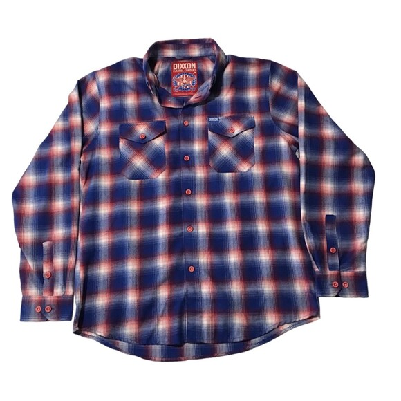 Dixxon Flannel Shirt Mens Glory Red White Blue Plaid Button Down Large - Picture 2 of 8